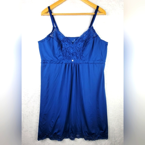Essentials Bodywear Dresses & Skirts - Essentials Bodywear Bodycon Slip Dress Sz 2X Blue Satin Lace Adjustable Strap